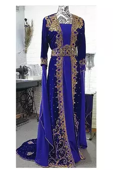 Royal Blue Velvet Zari Work Kaftan for Women