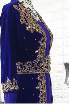 Royal Blue Velvet Zari Work Kaftan for Women