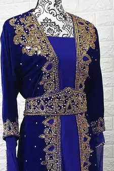 Royal Blue Velvet Zari Work Kaftan for Women