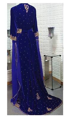 Royal Blue Velvet Zari Work Kaftan for Women 5
