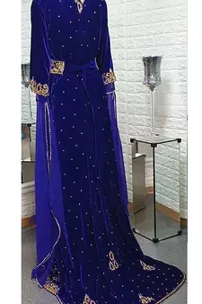 Royal Blue Velvet Zari Work Kaftan for Women