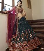 Green & Deep Pink Gotta Patti With Thread And Sequins Embroidered Georgette Semi Stitched Lehenga