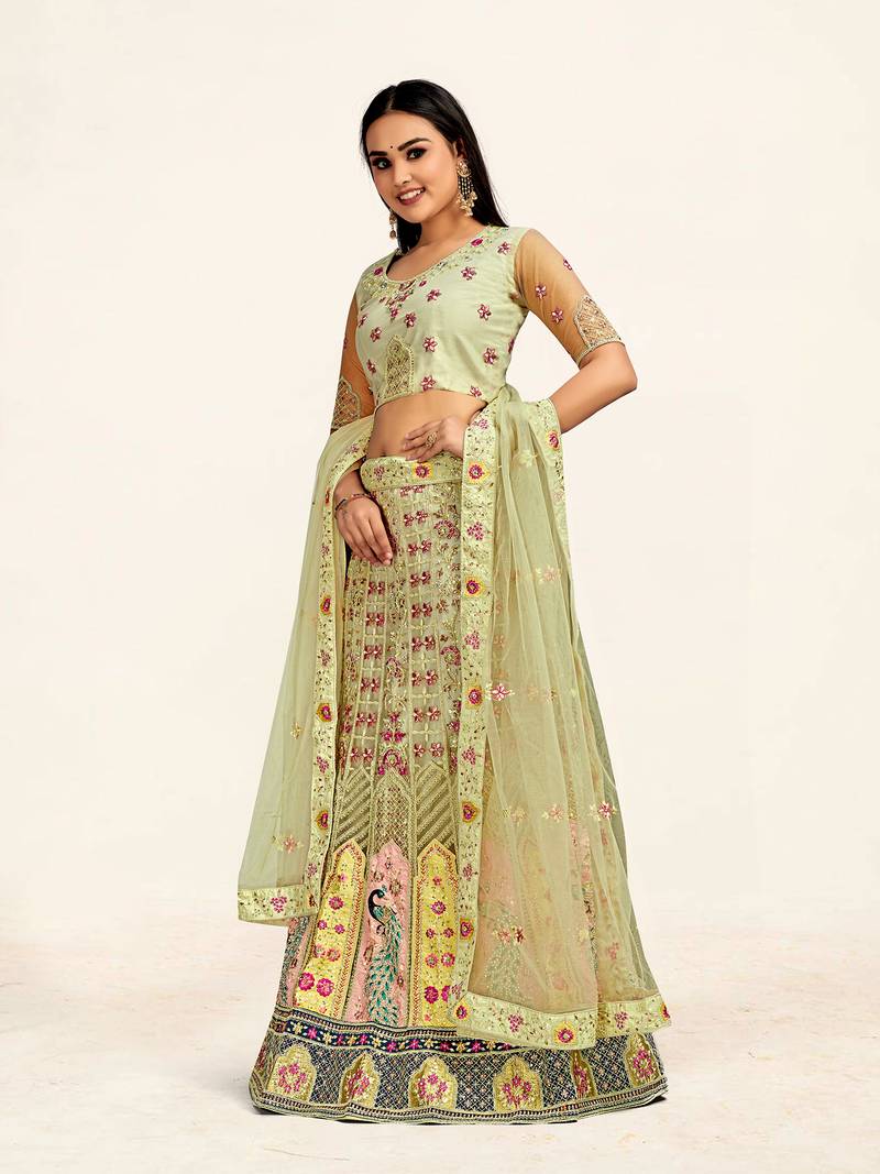 Sweet smile designer lehenga choli set with dupatta-Pista