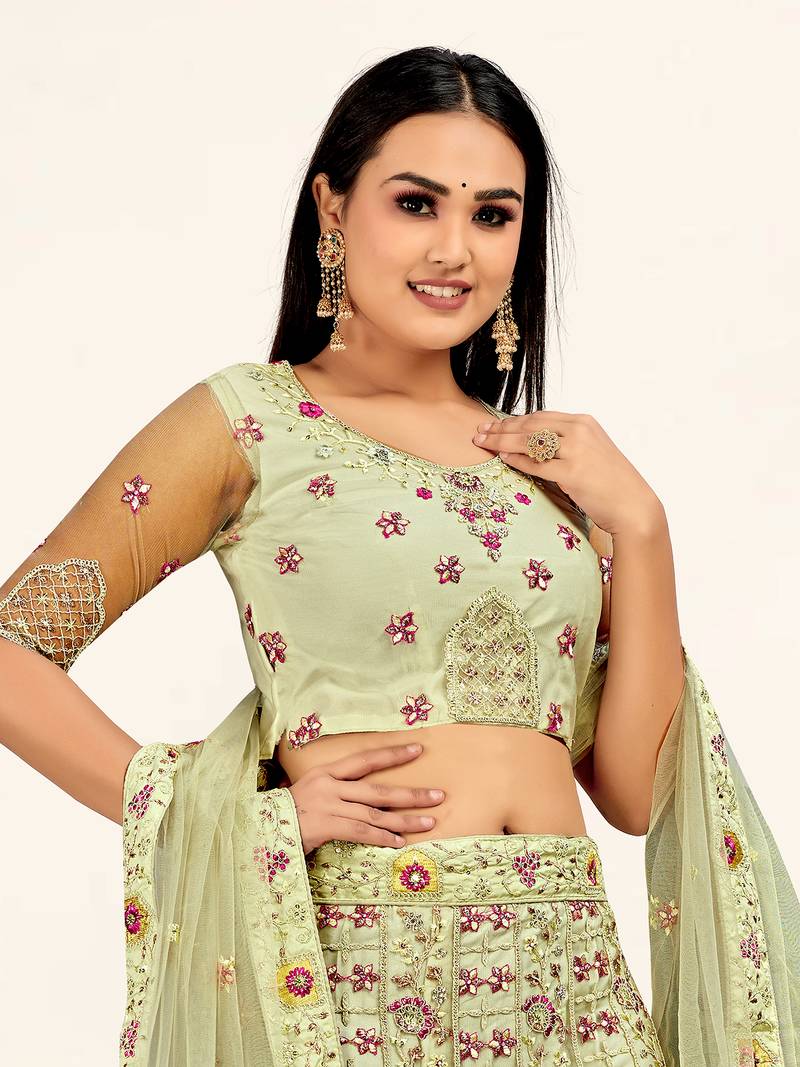 Sweet smile designer lehenga choli set with dupatta-Pista