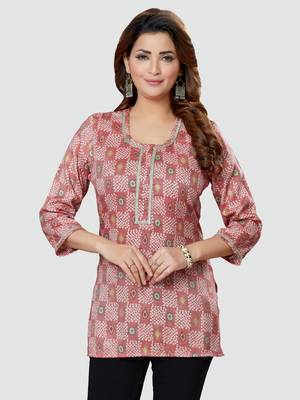 Pink printed rayon short-kurtis 1