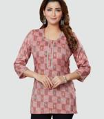 Pink printed rayon short-kurtis