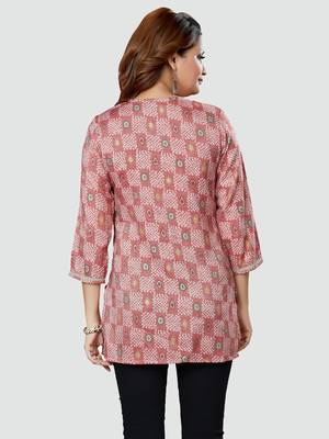 Pink printed rayon short-kurtis 2