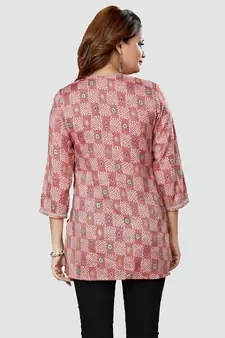 Pink printed rayon short-kurtis