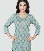 Grey printed rayon short-kurtis