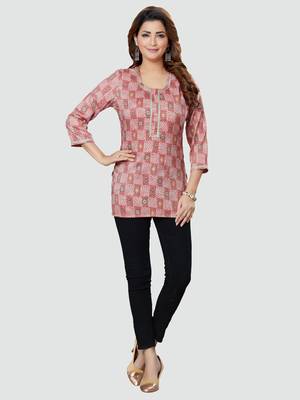 Pink printed rayon short-kurtis 5