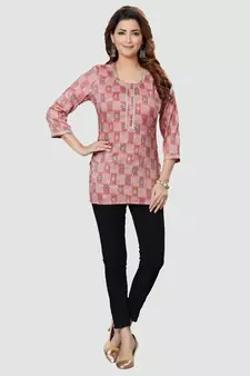 Pink printed rayon short-kurtis