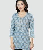 Blue printed rayon short-kurtis