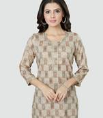 Beige printed rayon short-kurtis