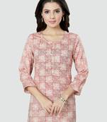 Pink printed rayon short-kurtis
