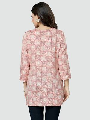Pink printed rayon short-kurtis 2