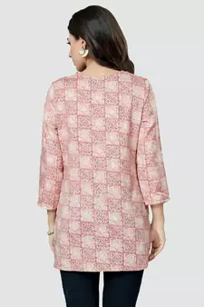 Pink printed rayon short-kurtis