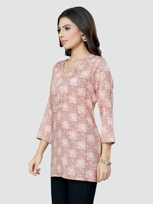 Pink printed rayon short-kurtis 3