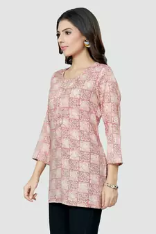 Pink printed rayon short-kurtis