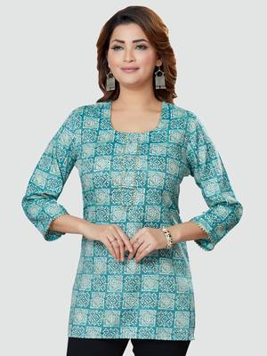 Blue printed rayon short-kurtis 1