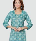 Blue printed rayon short-kurtis