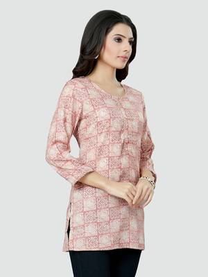 Pink printed rayon short-kurtis 4