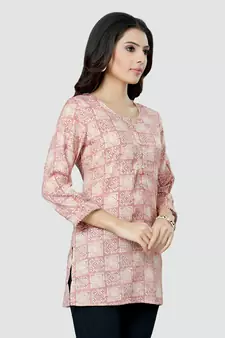 Pink printed rayon short-kurtis