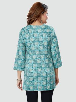Blue printed rayon short-kurtis 2