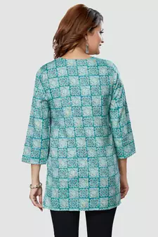 Blue printed rayon short-kurtis