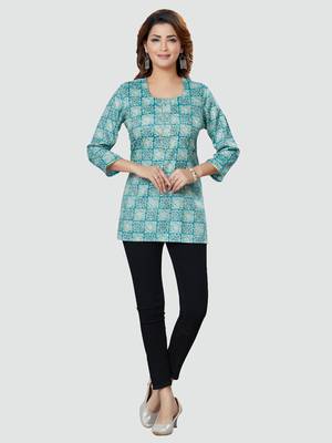 Blue printed rayon short-kurtis 5