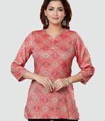 Pink printed rayon short-kurtis