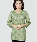 Green printed rayon short-kurtis