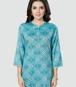 Blue printed rayon short-kurtis