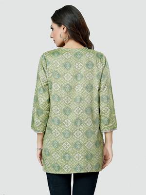 Green printed rayon short-kurtis 2