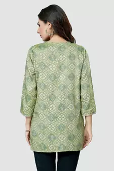 Green printed rayon short-kurtis