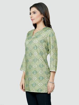 Green printed rayon short-kurtis 3