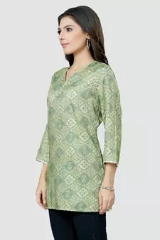 Green printed rayon short-kurtis