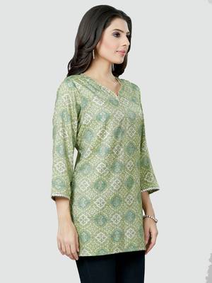 Green printed rayon short-kurtis 4