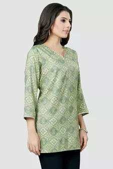 Green printed rayon short-kurtis