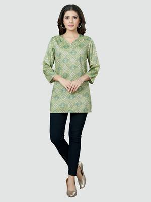 Green printed rayon short-kurtis 5