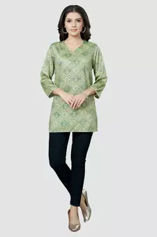 Green printed rayon short-kurtis