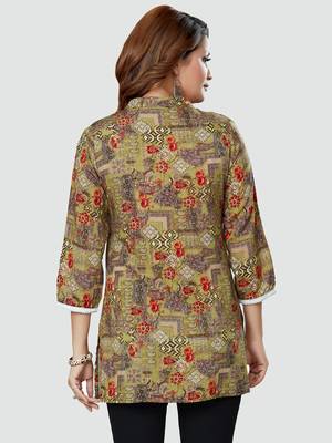 Green printed rayon short-kurtis 2
