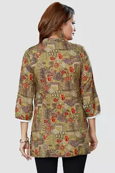 Green printed rayon short-kurtis