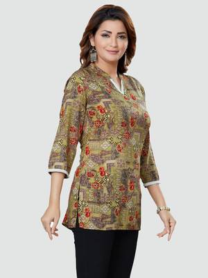 Green printed rayon short-kurtis 3