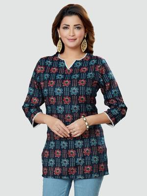 Blue printed rayon short-kurtis 1