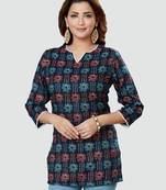 Blue printed rayon short-kurtis