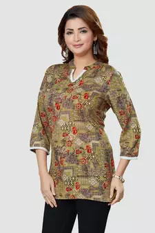 Green printed rayon short-kurtis