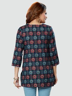 Blue printed rayon short-kurtis 2