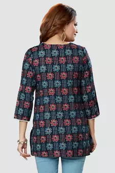 Blue printed rayon short-kurtis