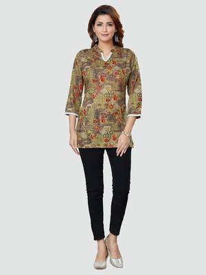 Green printed rayon short-kurtis 5