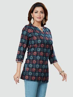 Blue printed rayon short-kurtis 3